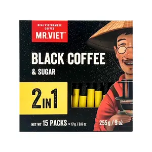 Cà Phê Hòa Tan Đen, 2 in 1 Black Coffee & Sugar, 15 Gói (255g) - MR. VIET